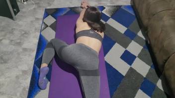 Teen does yoga with vibrator inside   fingering after